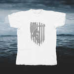 Load image into Gallery viewer, Lineman/Linewoman On Pole With Flag In Back - Gray - front of tee
