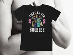 Load image into Gallery viewer, Fighting For Boobies - White Letters (2 Ribbons on Outside) - back of tee
