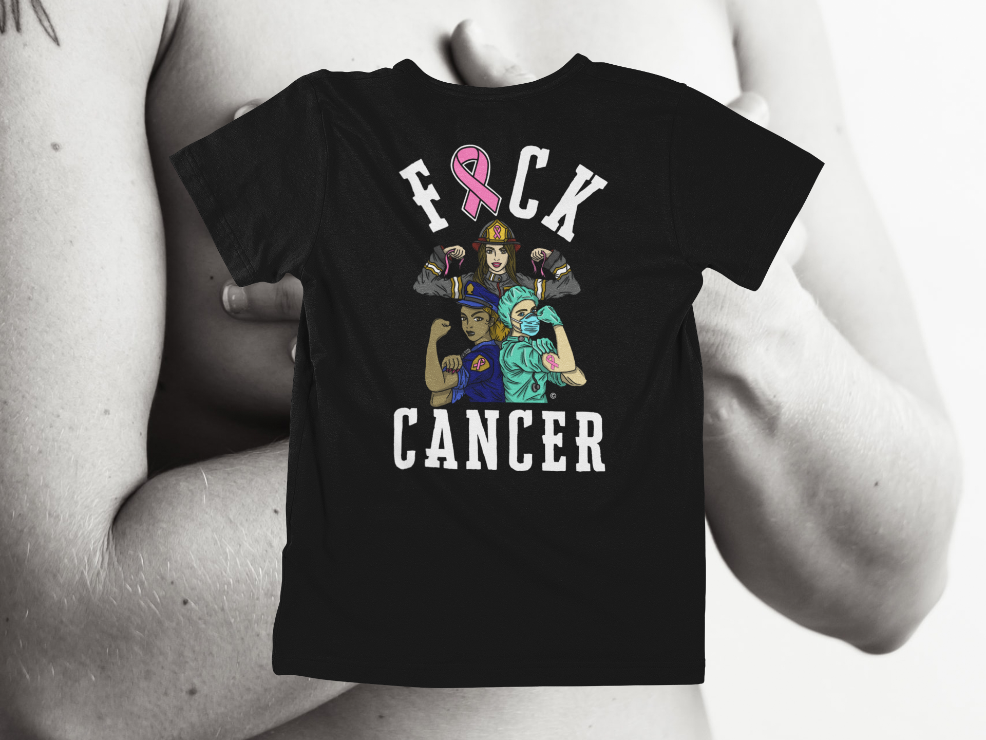 F&CK CANCER - White Letters -back of tee