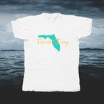 Load image into Gallery viewer, Florida Strong Turquoise FL With Gold Letters - front of tee
