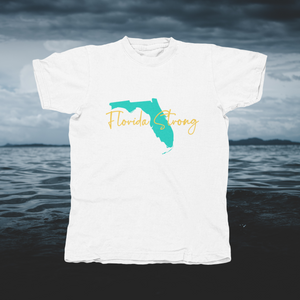 Florida Strong Turquoise FL With Gold Letters - front of tee