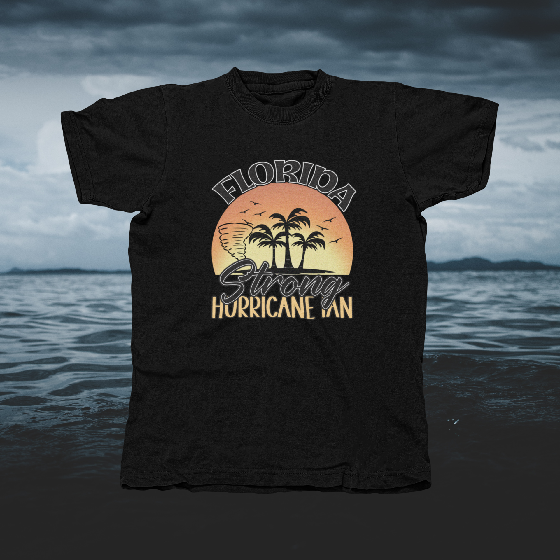 Florida Strong Hurricane Ian With Palm Trees - front of tee