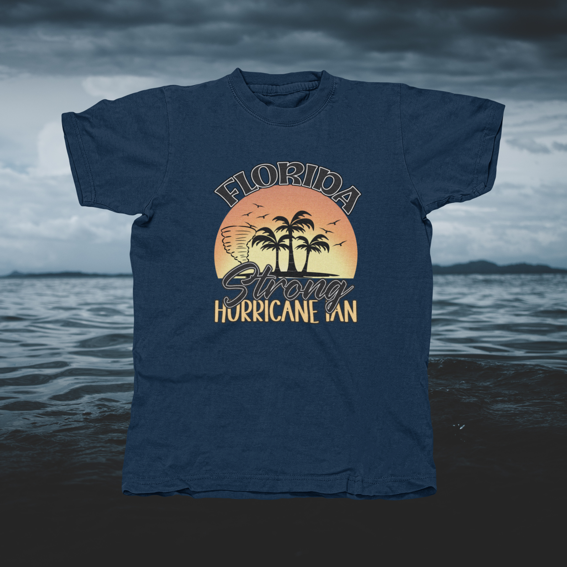 Florida Strong Hurricane Ian With Palm Trees - front of tee