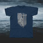 Load image into Gallery viewer, Lineman/Linewoman On Pole With Flag In Back - Gray - front of tee
