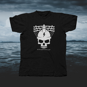 Light Gray Skull Lineman/Linewoman #STRONGERthananystorm - front of tee