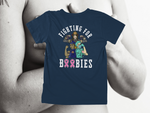 Load image into Gallery viewer, Fighting For Boobies - White Letters (2 Ribbons as O&#39;s) - back of tee
