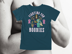 Load image into Gallery viewer, Fighting For Boobies - White With Pink Letters (2 Ribbons on Outside) - back of tee
