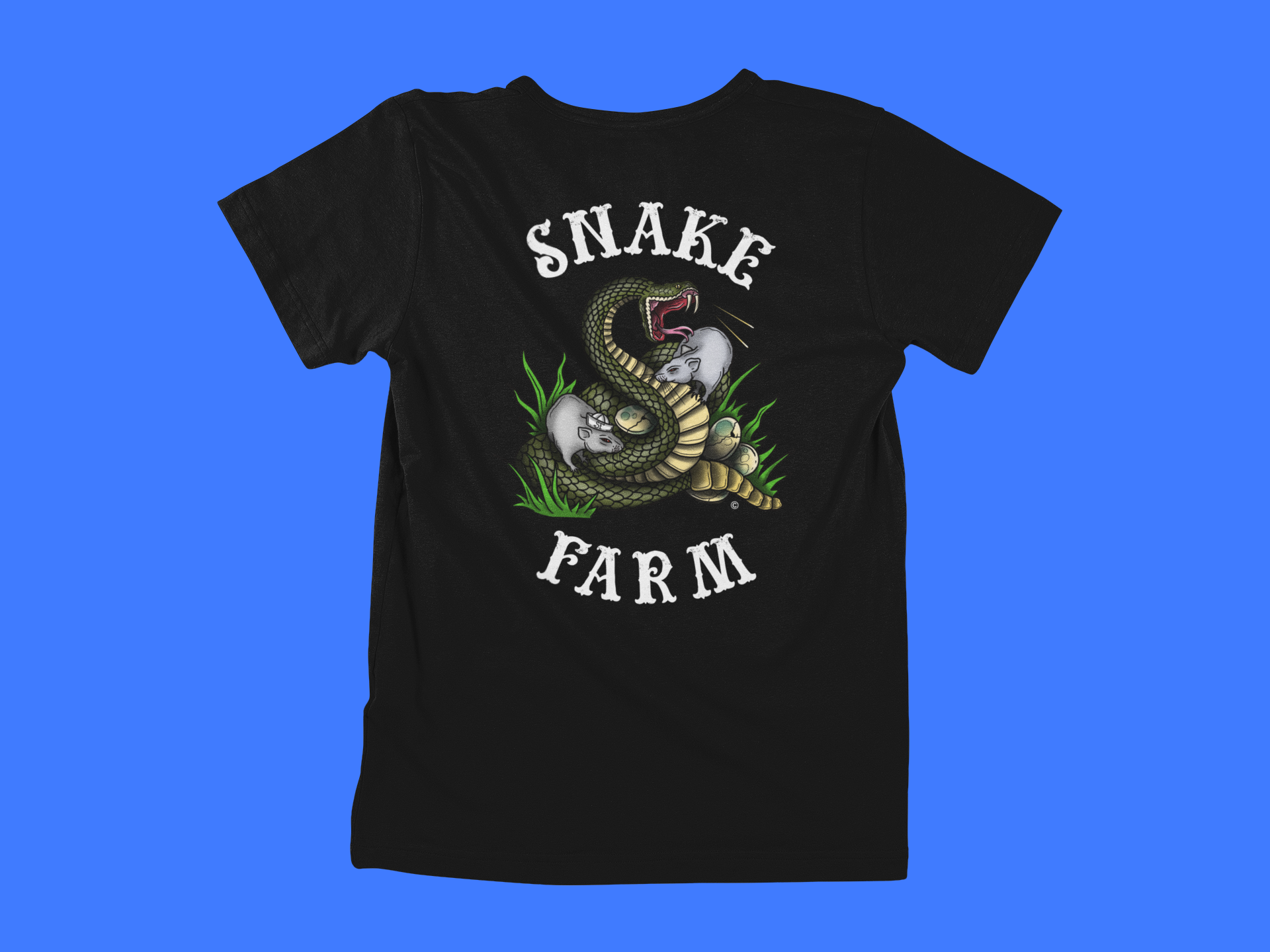 Snake Farm Custom Design - White Letters - back of tee