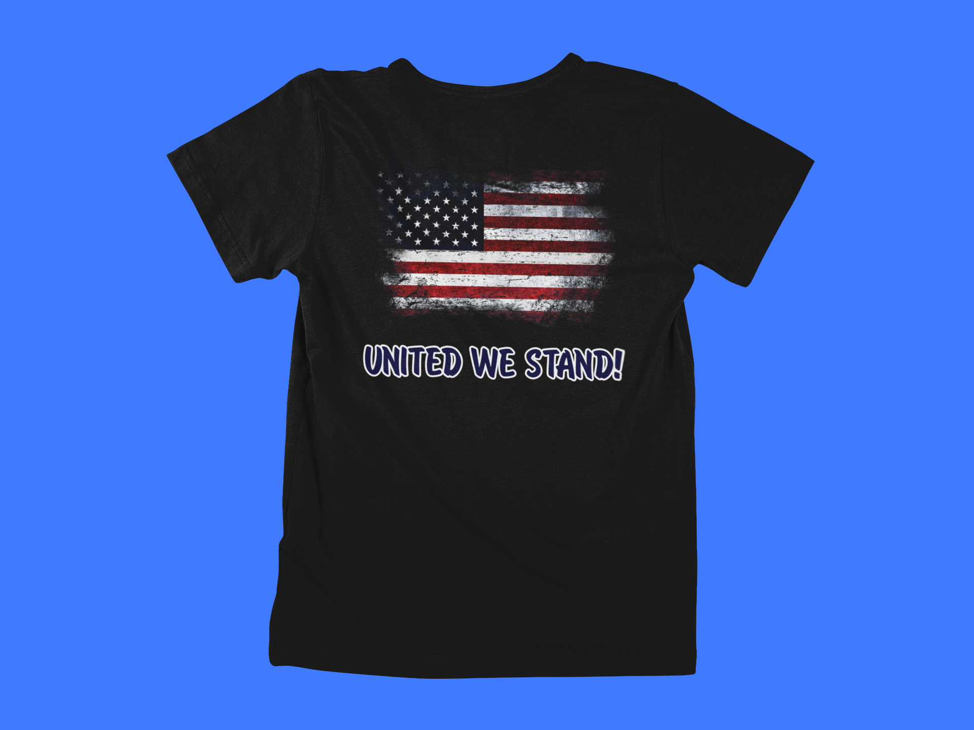 United We Stand - Blue Letters - back of tee