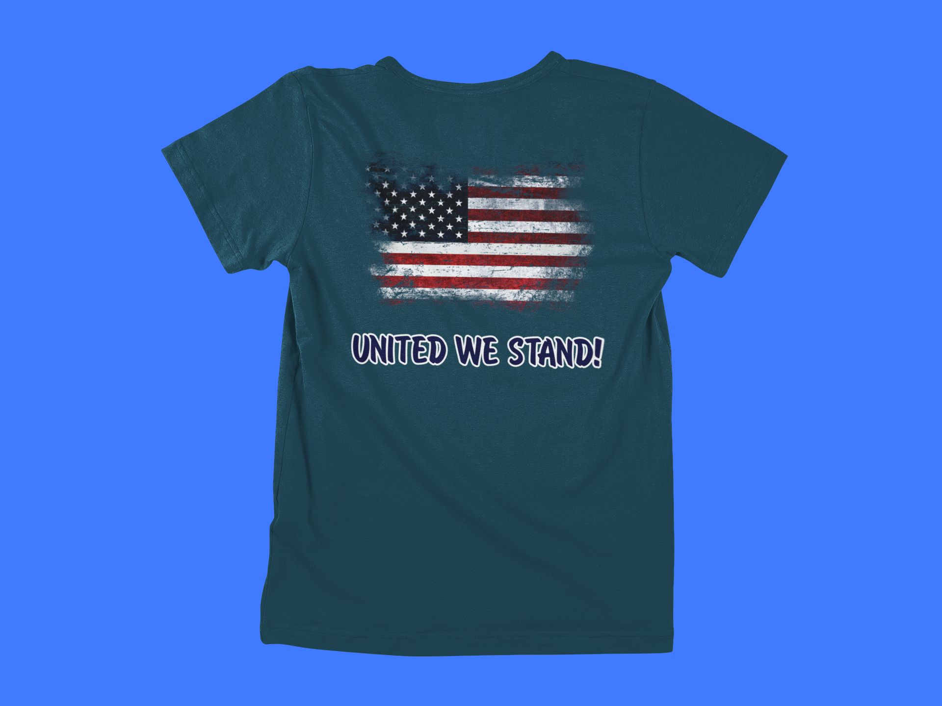 United We Stand - Blue Letters - back of tee