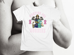 Load image into Gallery viewer, Fighting For Boobies - White With Pink Letters (2 Ribbons on Outside) - back of tee
